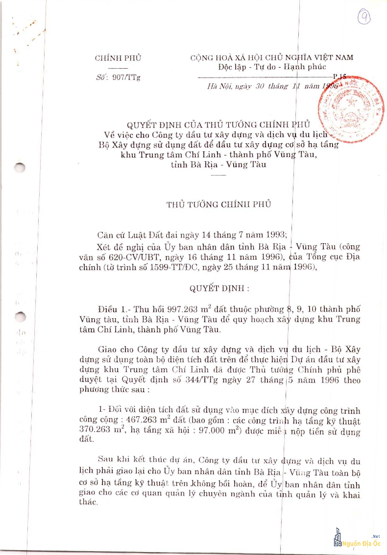 Quyết định giao đất đối với khu đất Chí Linh Center