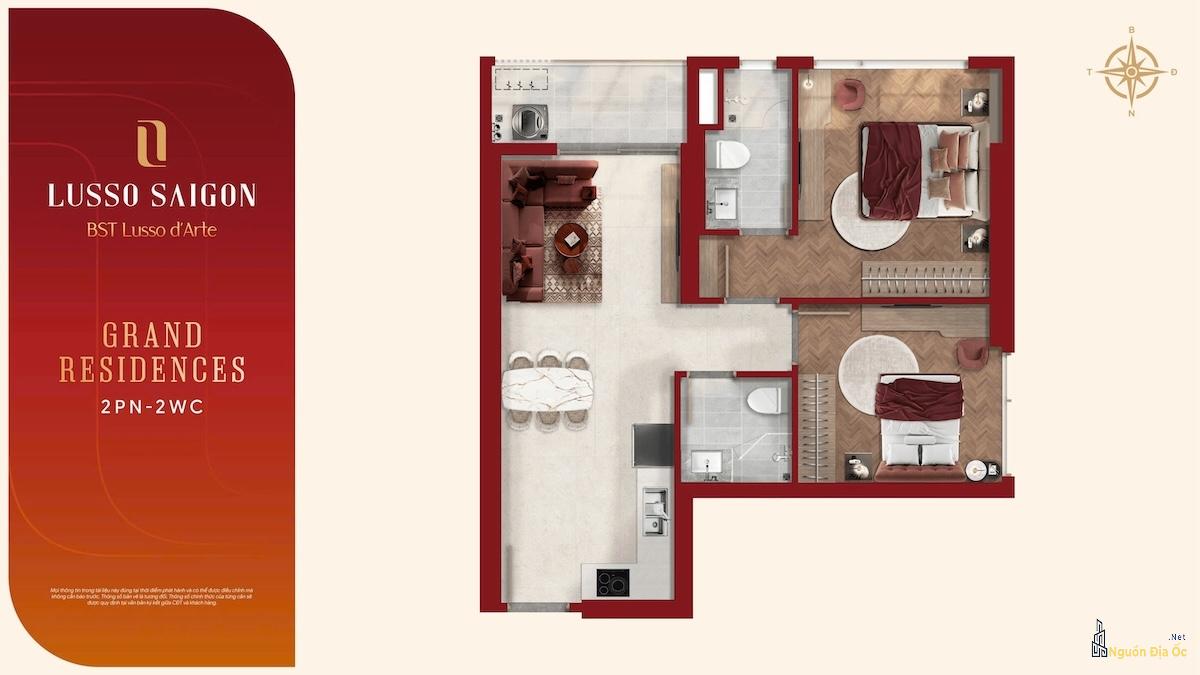 Layout căn hộ Lusso D'Arte 2PN 2WC