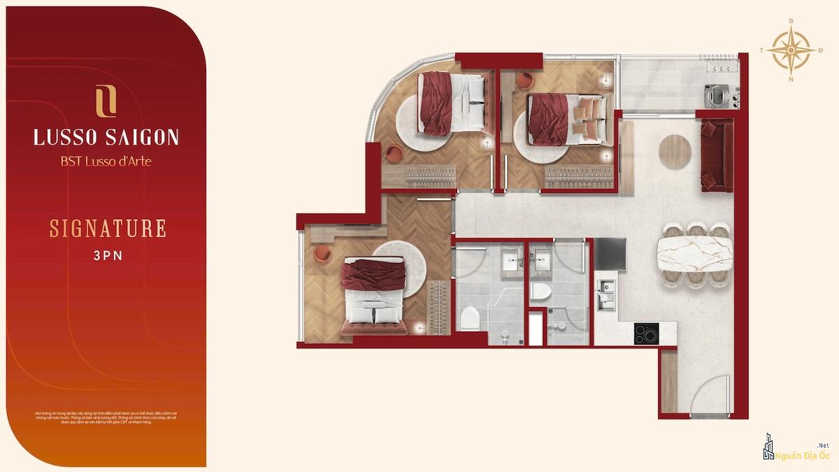 Layout căn hộ 3PN Lusso D'Arte