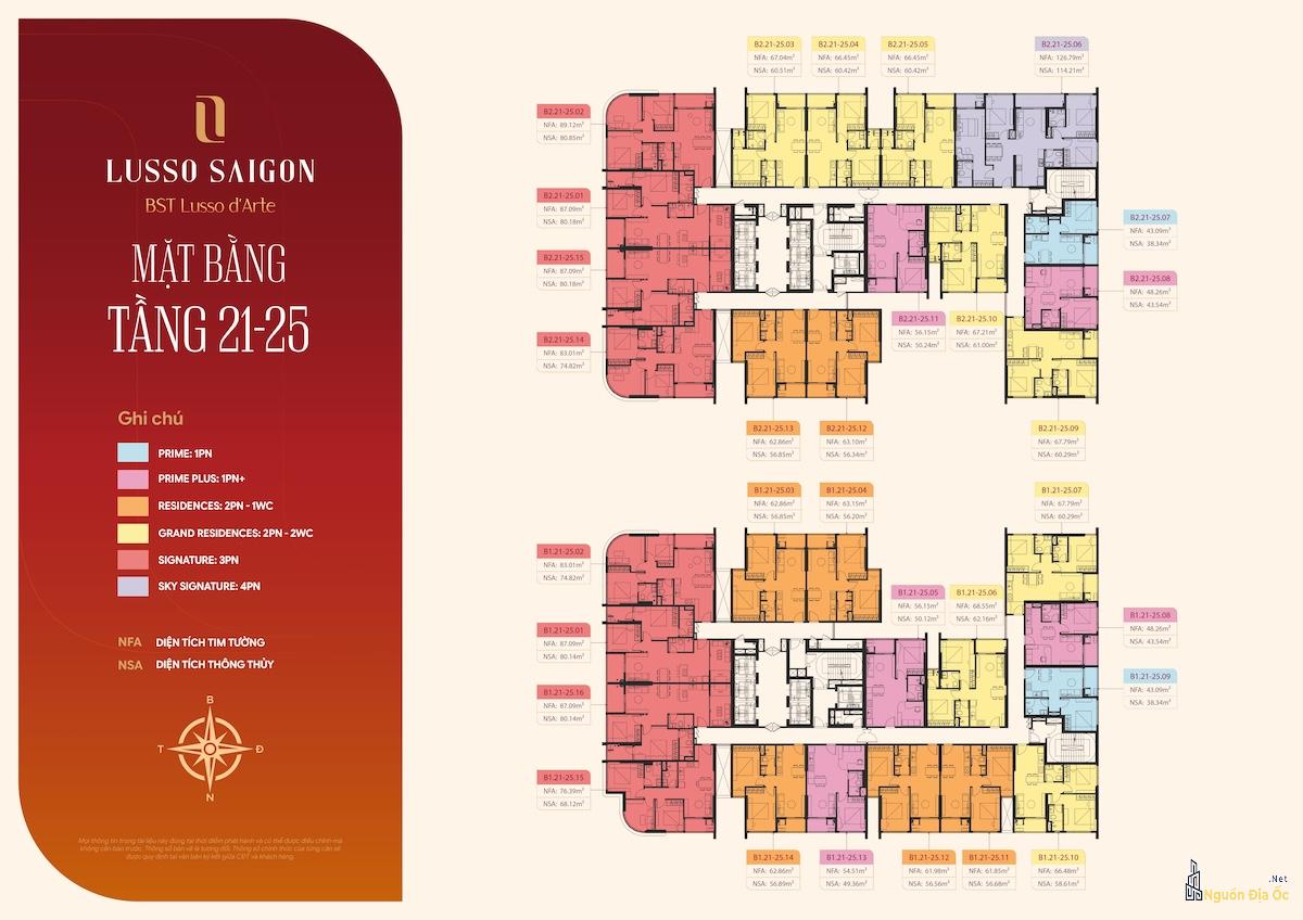 Mặt bằng Lusso D'Arte La Pura tầng 21-25