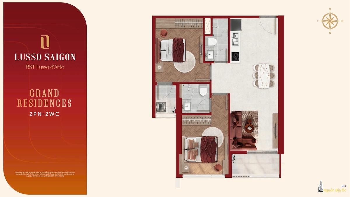 Layout căn hộ Lusso D'Arte 2PN 2WC