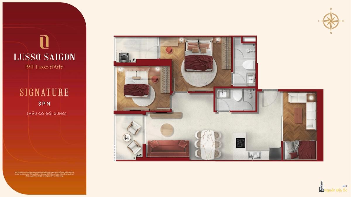 Layout căn hộ Lusso D'Arte 3PN Signature