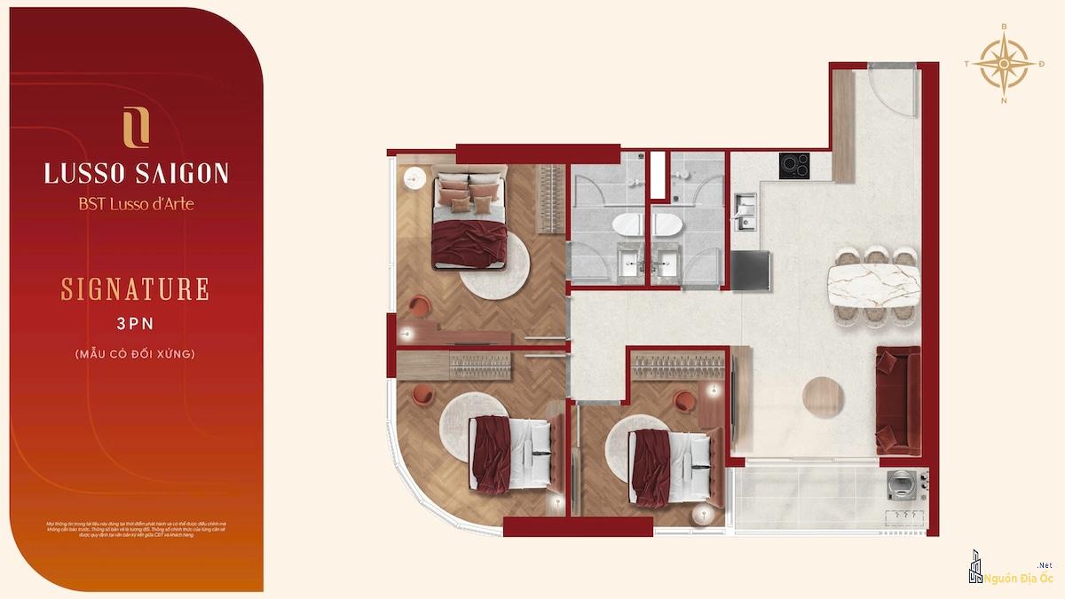 Layout căn hộ Lusso D'Arte 3PN Signature