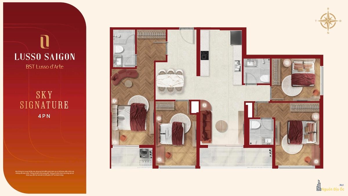 Layout căn hộ 4PN Lusso D'Arte