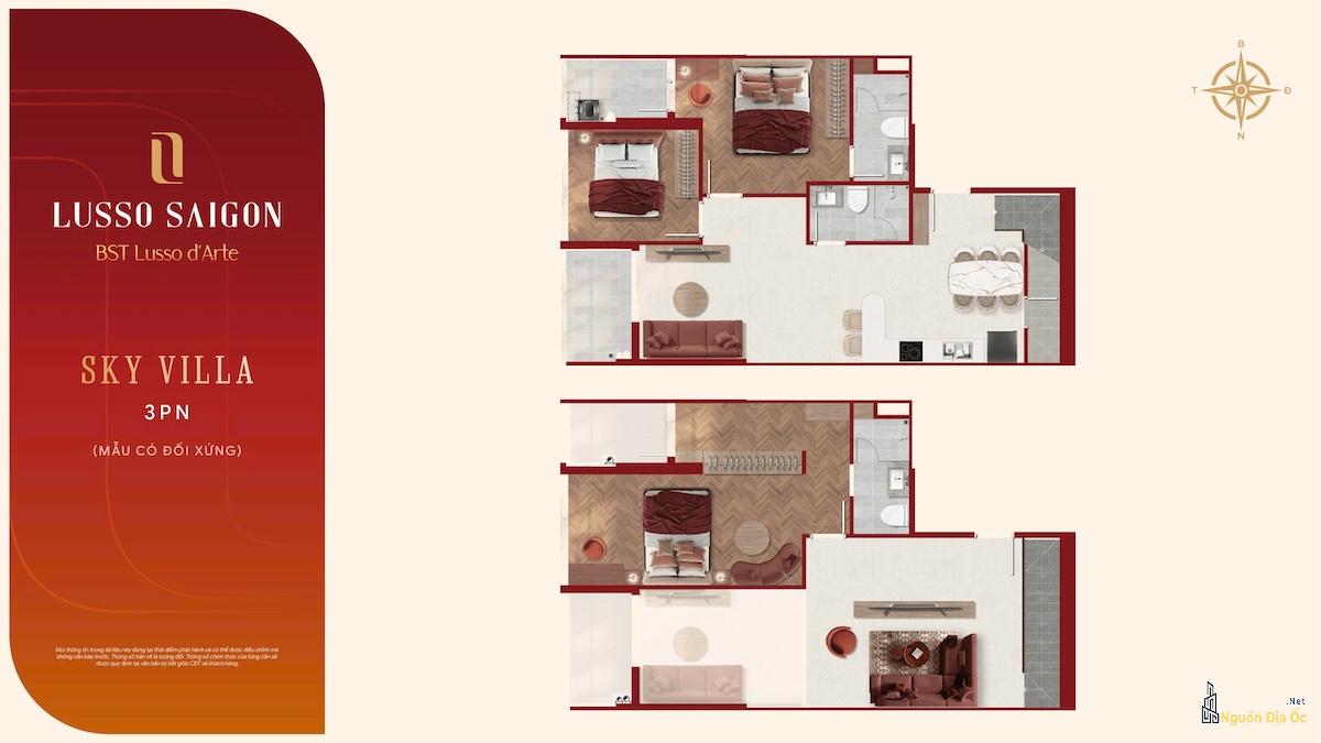 Layout căn hộ Lusso D'Arte 3PN Sky villa