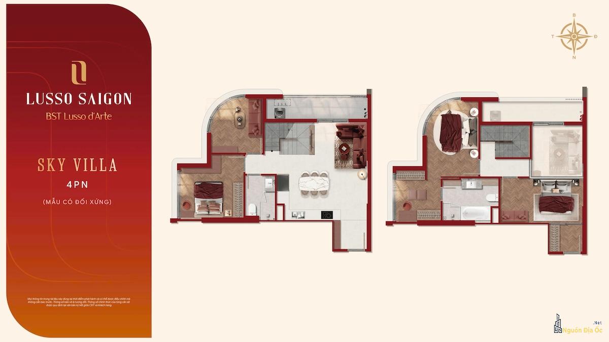 Layout căn hộ Lusso D'Arte 4PN Sky Villa