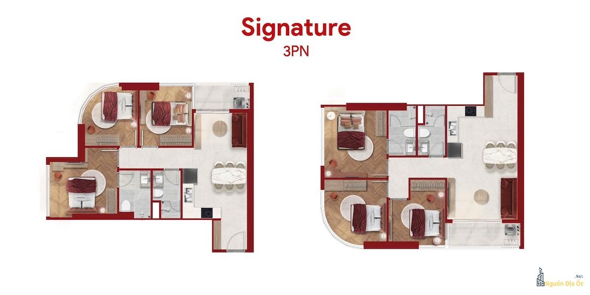 Layout căn hộ 3PN Lusso D'Arte