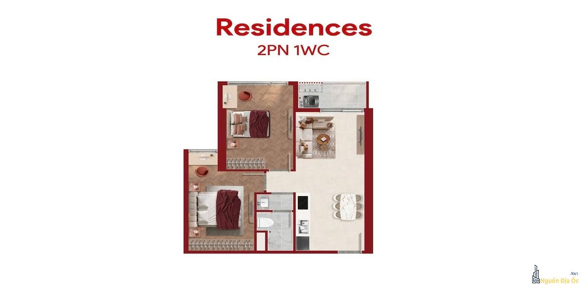 Layout căn hộ Lusso D'Arte 2PN1WC