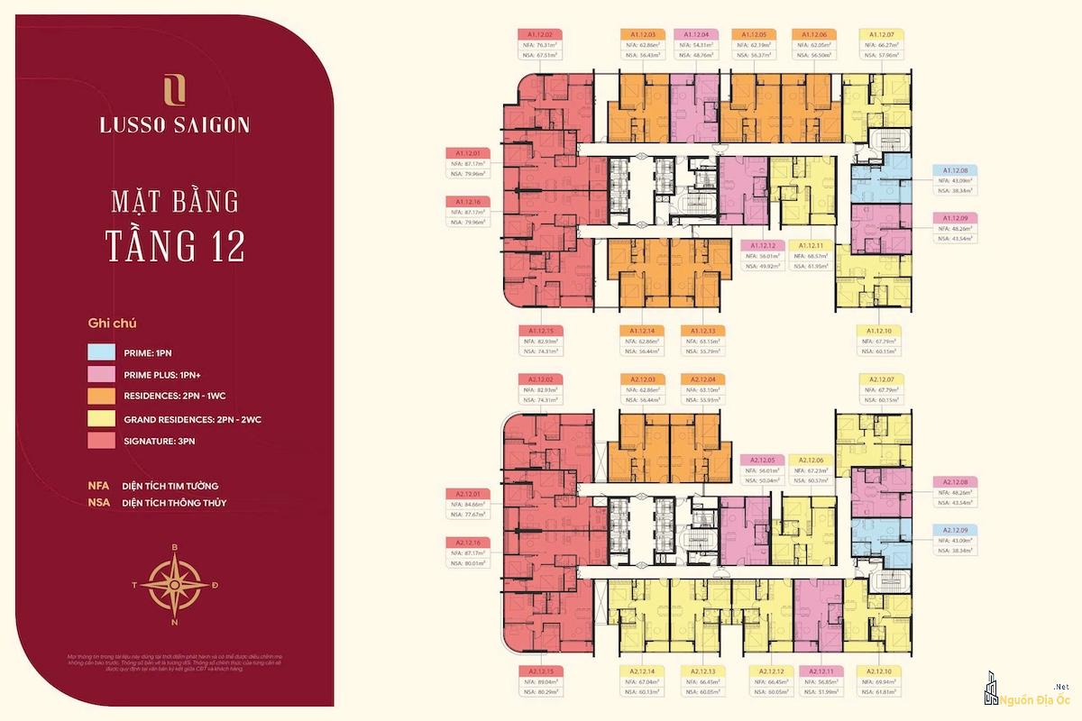 Mặt bằng Lusso Sài Gòn La Pura tầng 12