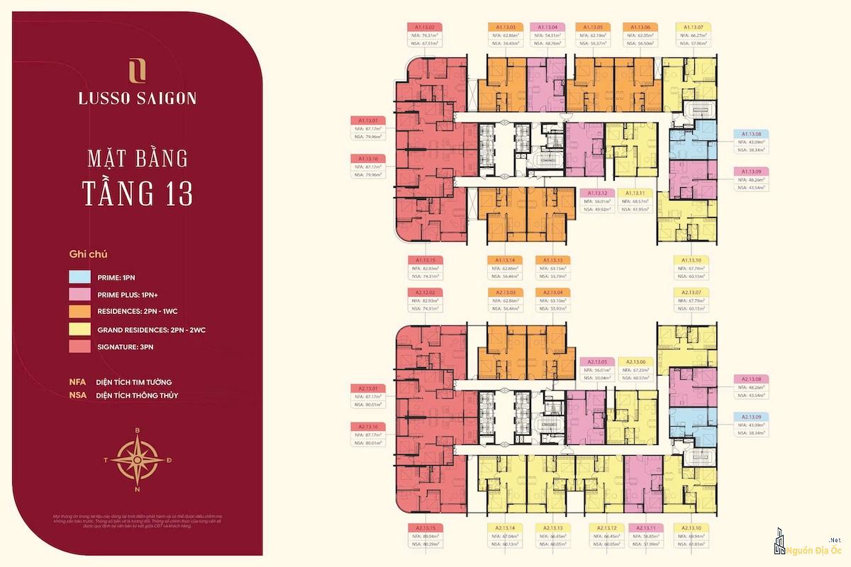 Mặt bằng Lusso Sài Gòn La Pura tầng 13