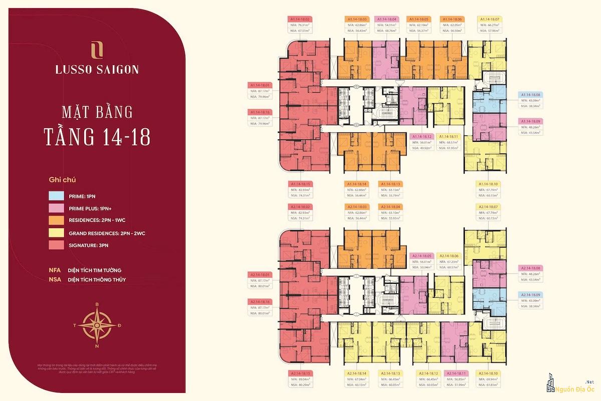 Mặt bằng Lusso Sài Gòn La Pura tầng 14-18