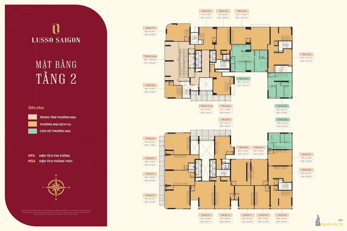Mặt bằng Lusso Sài Gòn La Pura tầng 2