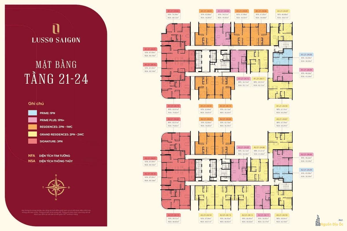 Mặt bằng Lusso Sài Gòn La Pura tầng 21-24