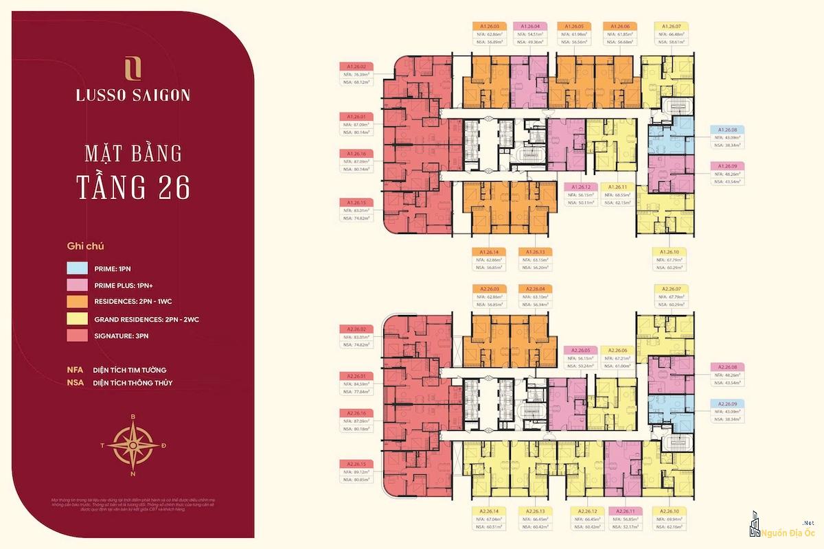 Mặt bằng Lusso Sài Gòn La Pura tầng 26