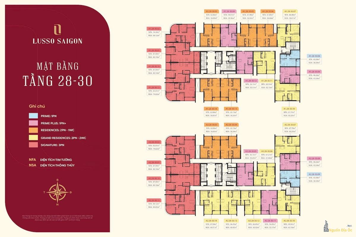 Mặt bằng Lusso Sài Gòn La Pura tầng 28-30