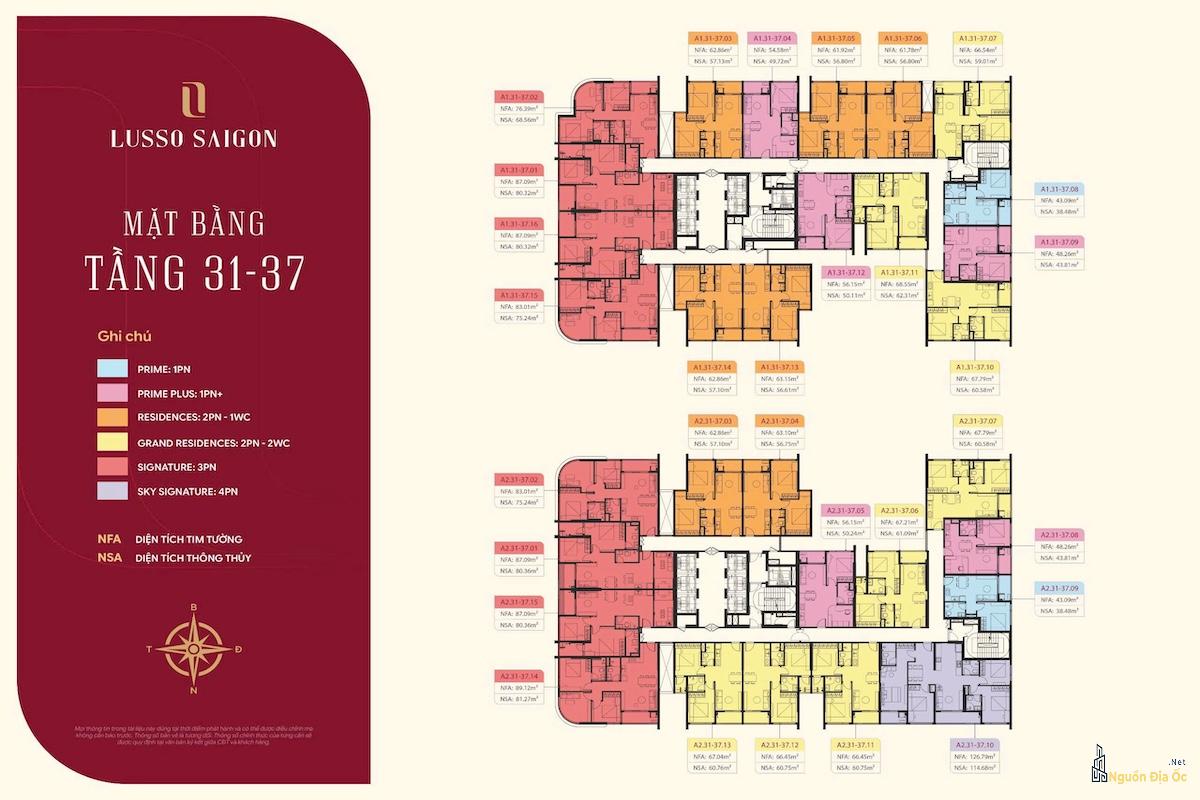 Mặt bằng Lusso Sài Gòn La Pura tầng 31-37