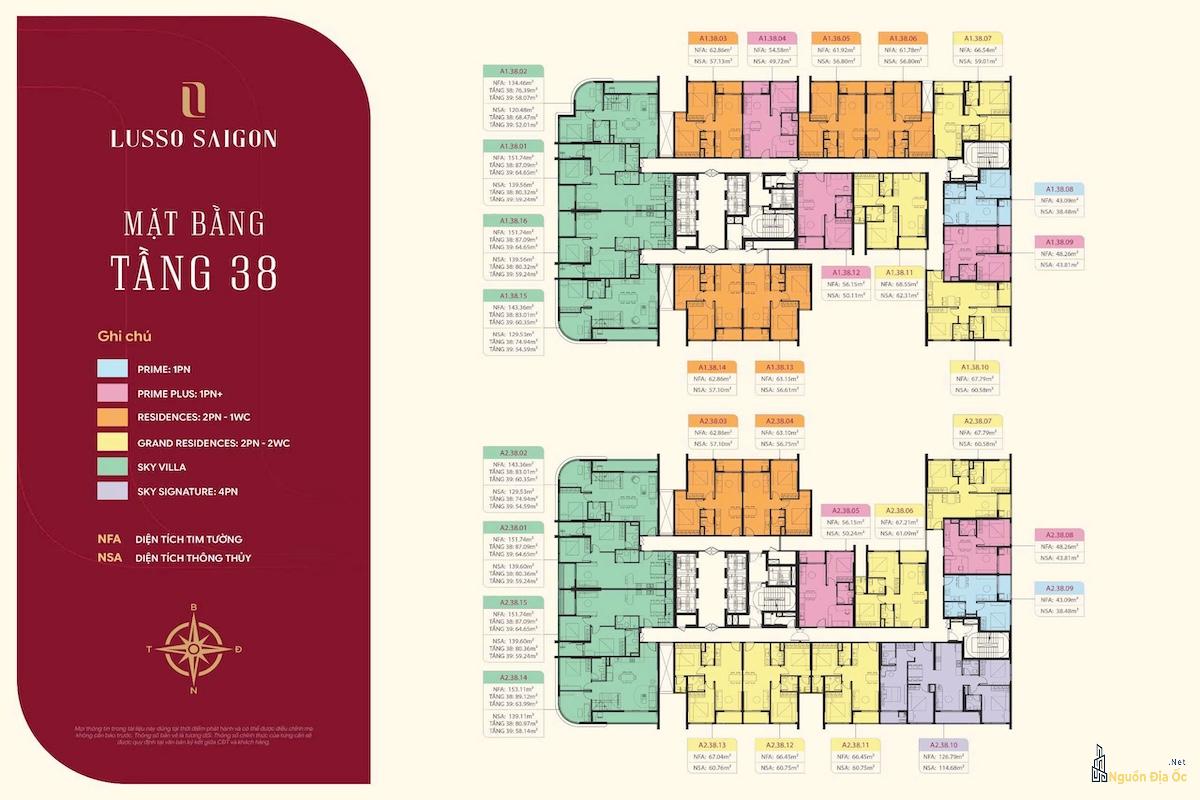 Mặt bằng Lusso Sài Gòn La Pura tầng 38