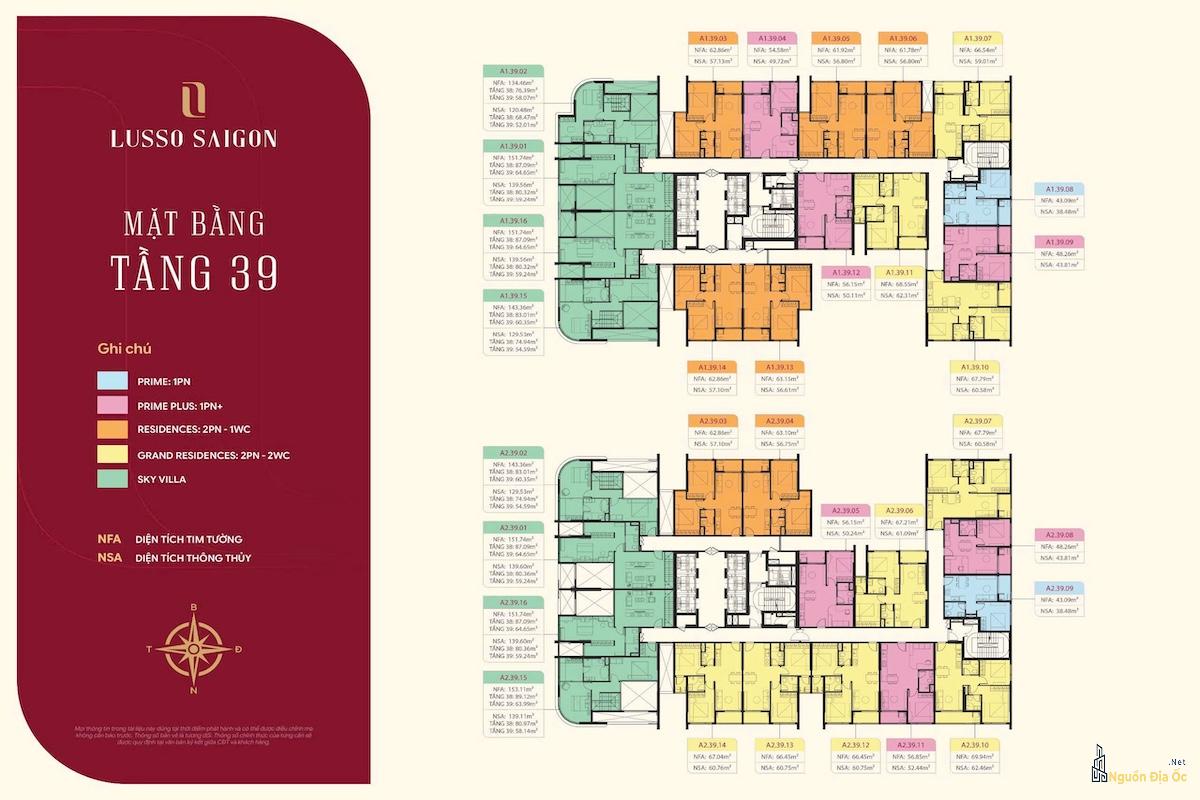 Mặt bằng Lusso Sài Gòn La Pura tầng 39