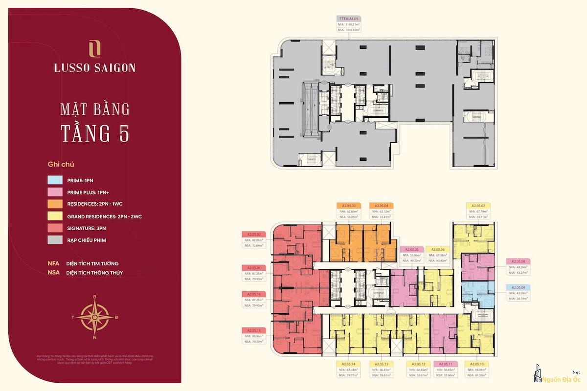 Mặt bằng Lusso Sài Gòn La Pura tầng 5