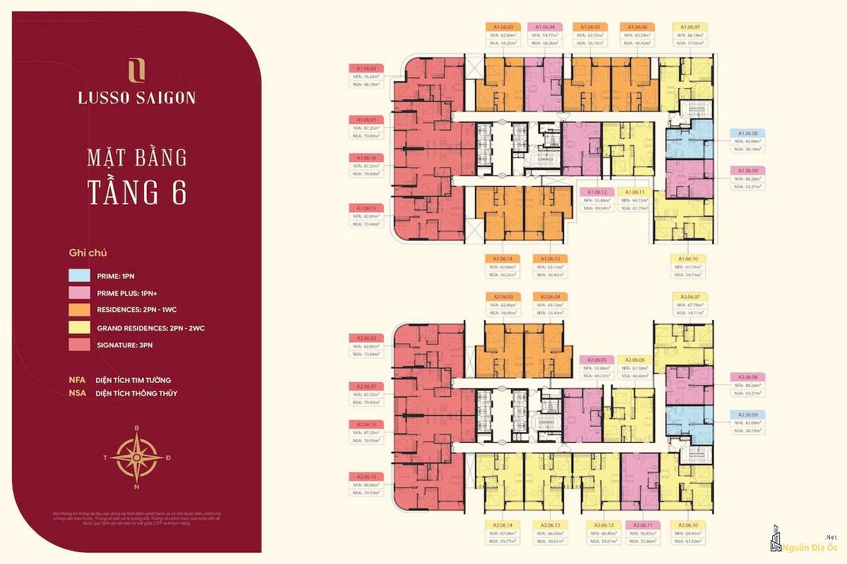Mặt bằng Lusso Sài Gòn La Pura tầng 6