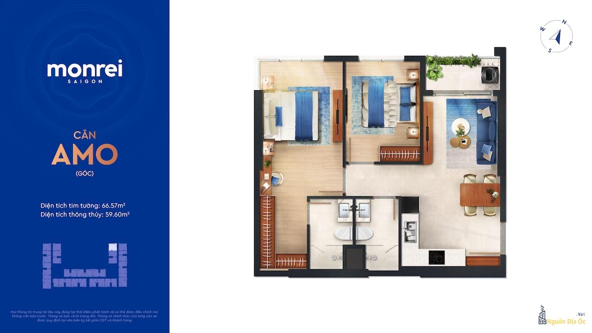 Layout căn hộ Monrei SaiGon 2PN góc