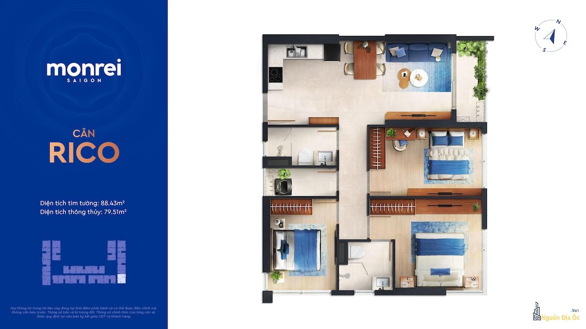 Layout căn hộ Monrei SaiGon 3PN