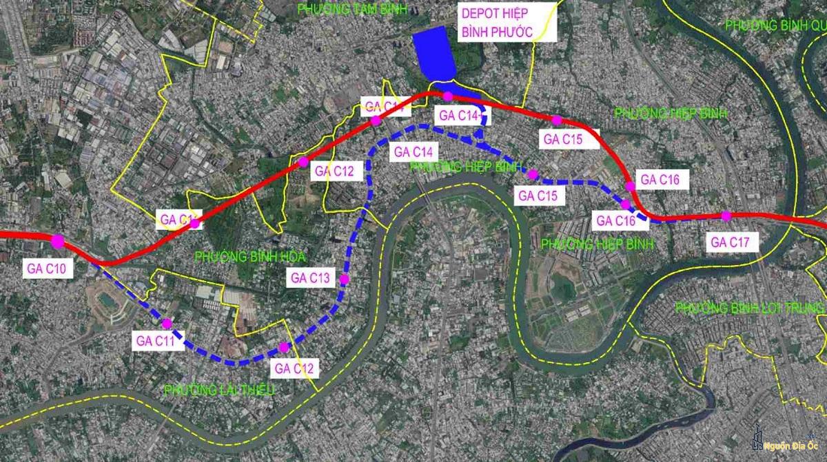 Đoạn Metro Thủ Dầu Một đi theo đường màu đỏ thay vì đi dọc Quốc lộ 13