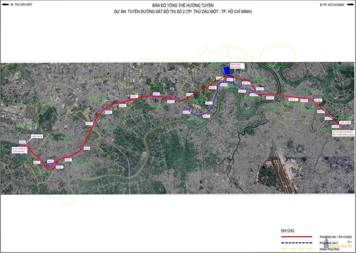 Bản đồ tổng thể hướng tuyến Metro Thủ Dầu Một - TP.HCM 35,1km